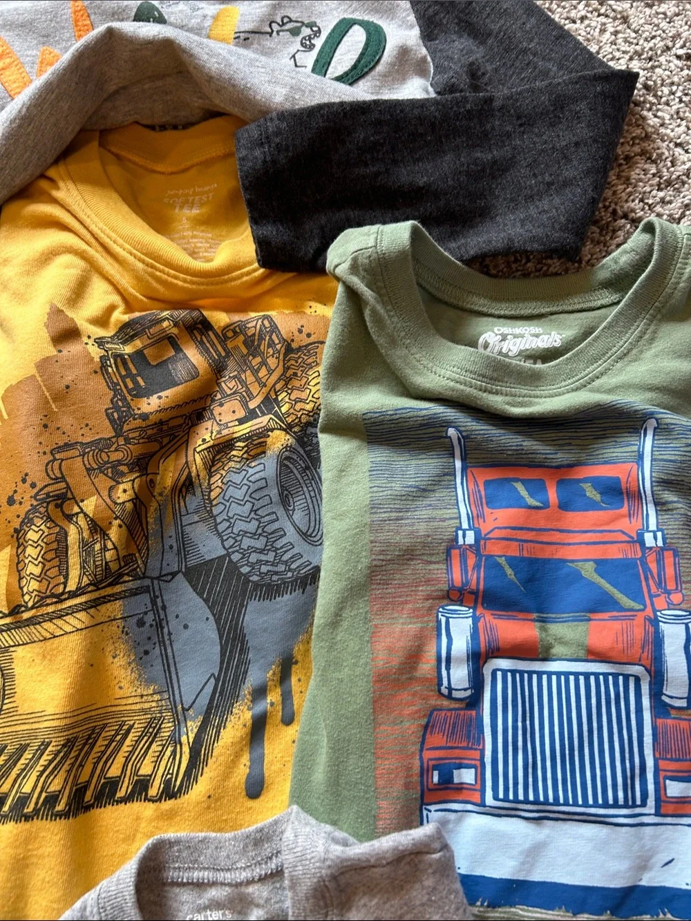 14 Boys Long-Sleeve Tee Lot 5T- Red, Green, Blue, Gray, Yellow, Maroon